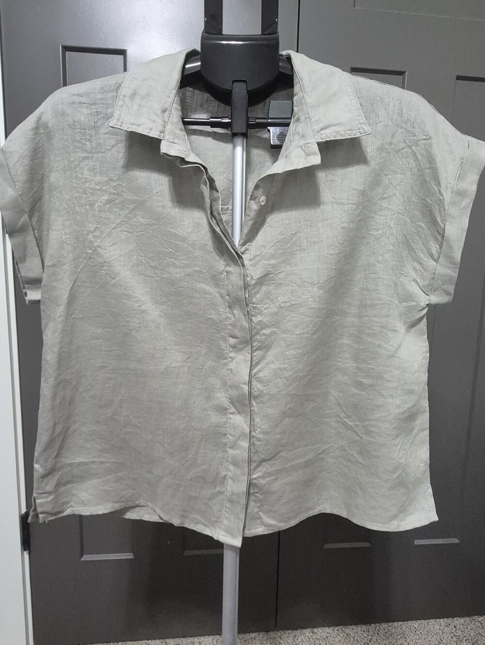 Grade & Gather Linen Button Up Shirt Small Gray Short Sleeve Boxy - Picture 2 of 6